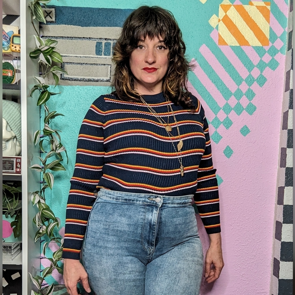 70s throwback ribbed striped kilt shirt from ROMWE